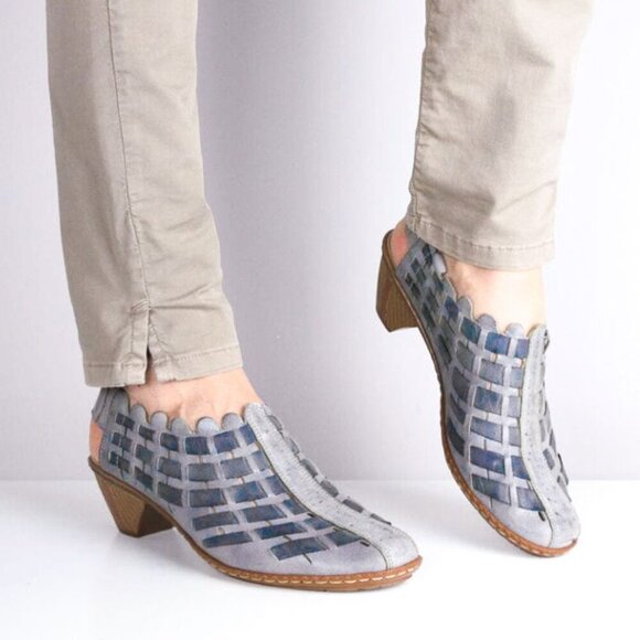 Rieker Shoes - Rieker Sina 78 Woven Leather Closed Toed Slingback Pump Size 41/10